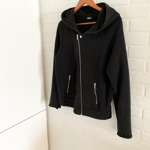 Aritzia TNA Hoodie Perfecto Cotton French Terry Black Silver Zip Pockets Women M - Picture 7 of 14
